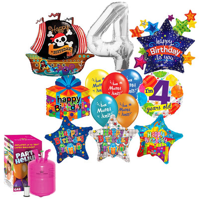 4th Birthday Boy Balloon Package (with helium tank) - 2018162