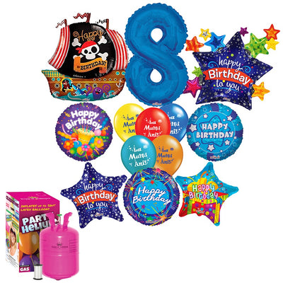 8th Birthday Boy Balloon Package (with Helium Tank) - 2020182
