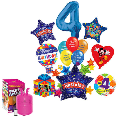 4-Year-Old Boy Birthday Balloon Pack (with large helium tank) - 2020194