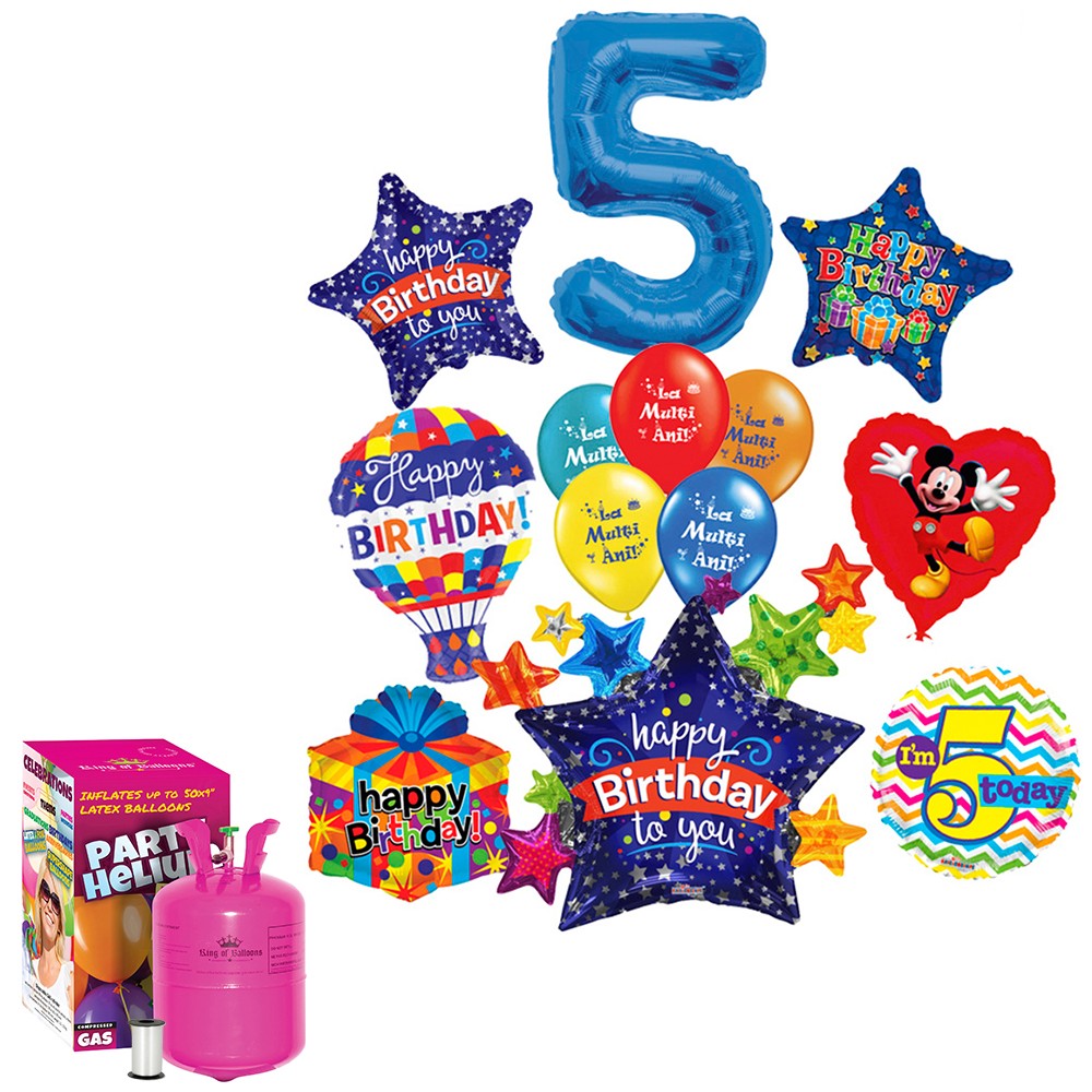 5th Birthday Boy Balloons Package (with large tank) - 2020196