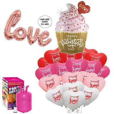 Pachet Baloane Valentine's Day (cu butelie mare)