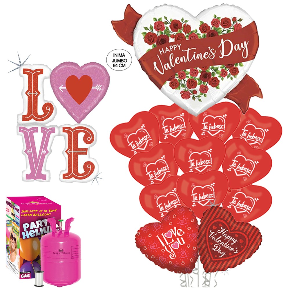 Pachet Baloane Valentine's Day (cu butelie mare)