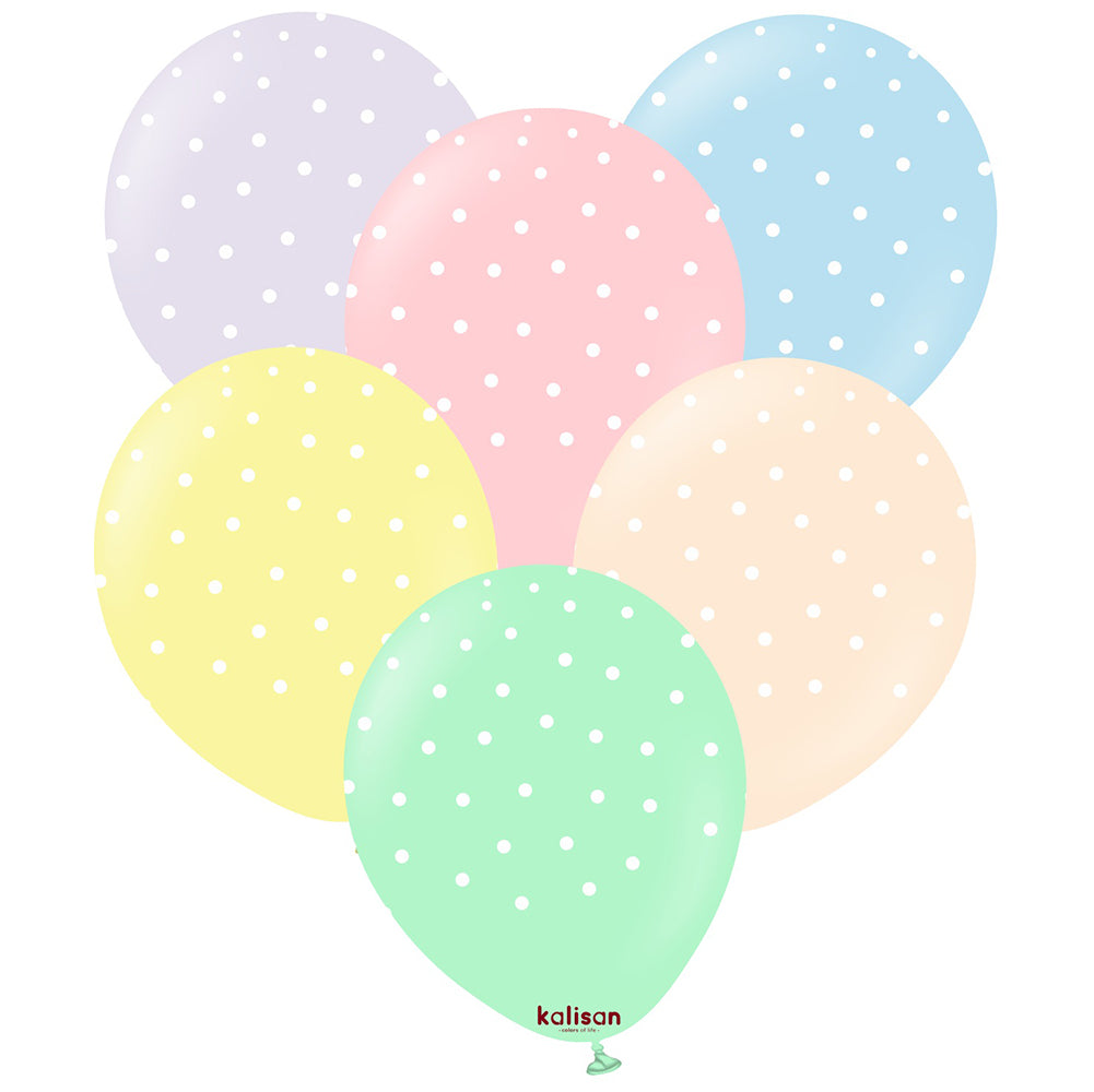 SET 25 Latex Balloons 30cm Macaron assorted with white polka dots