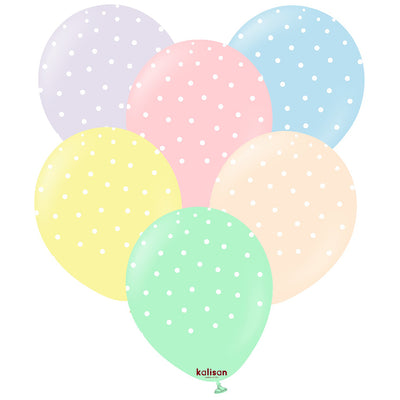 SET 25 Baloane Latex 30cm Macaron asortat cu buline albe
