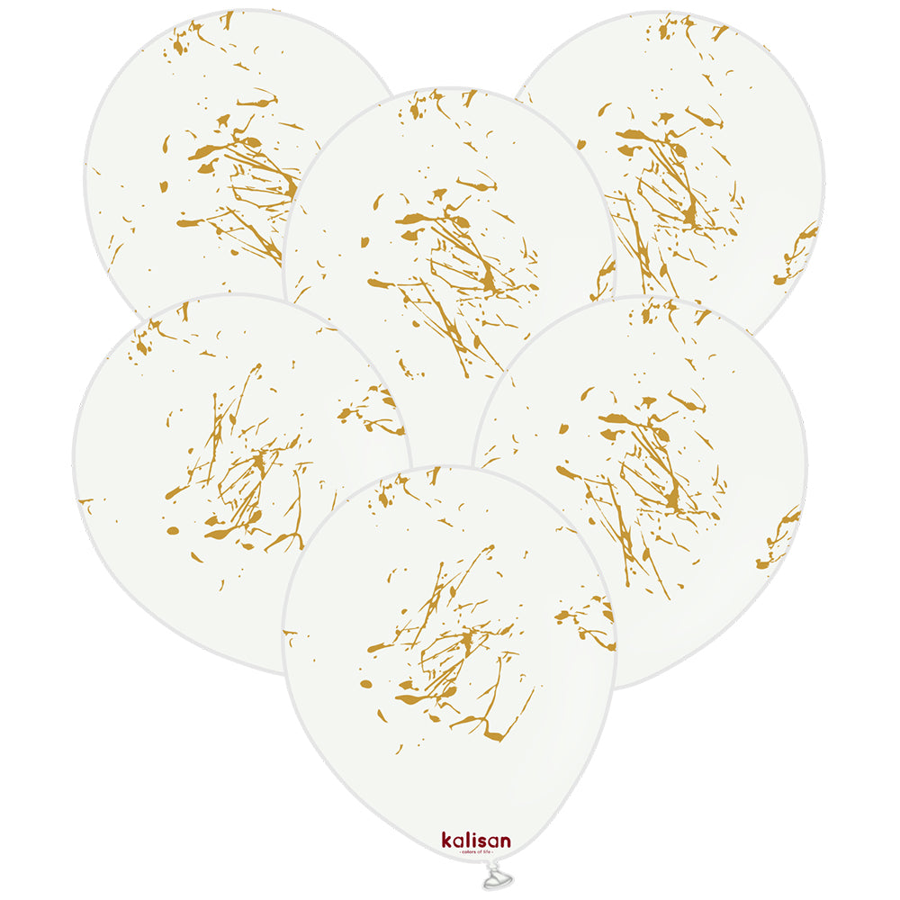 SET 25 Baloane latex 30cm Albe print Splatter Gold