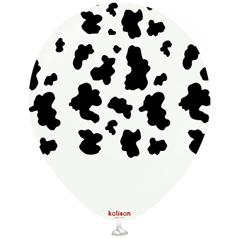 30cm Safari Cow Latex Balloons - White (Print: Black)