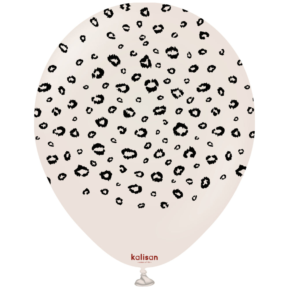 30cm Safari Leopard Latex Balloons - White Sand (Print: Black)
