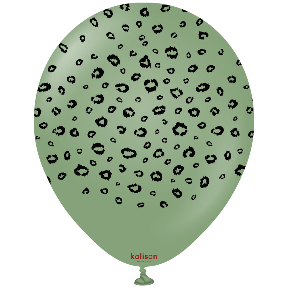 Balloons latex 30cm Safari Leopard - Eucalyptus (Print: Black)