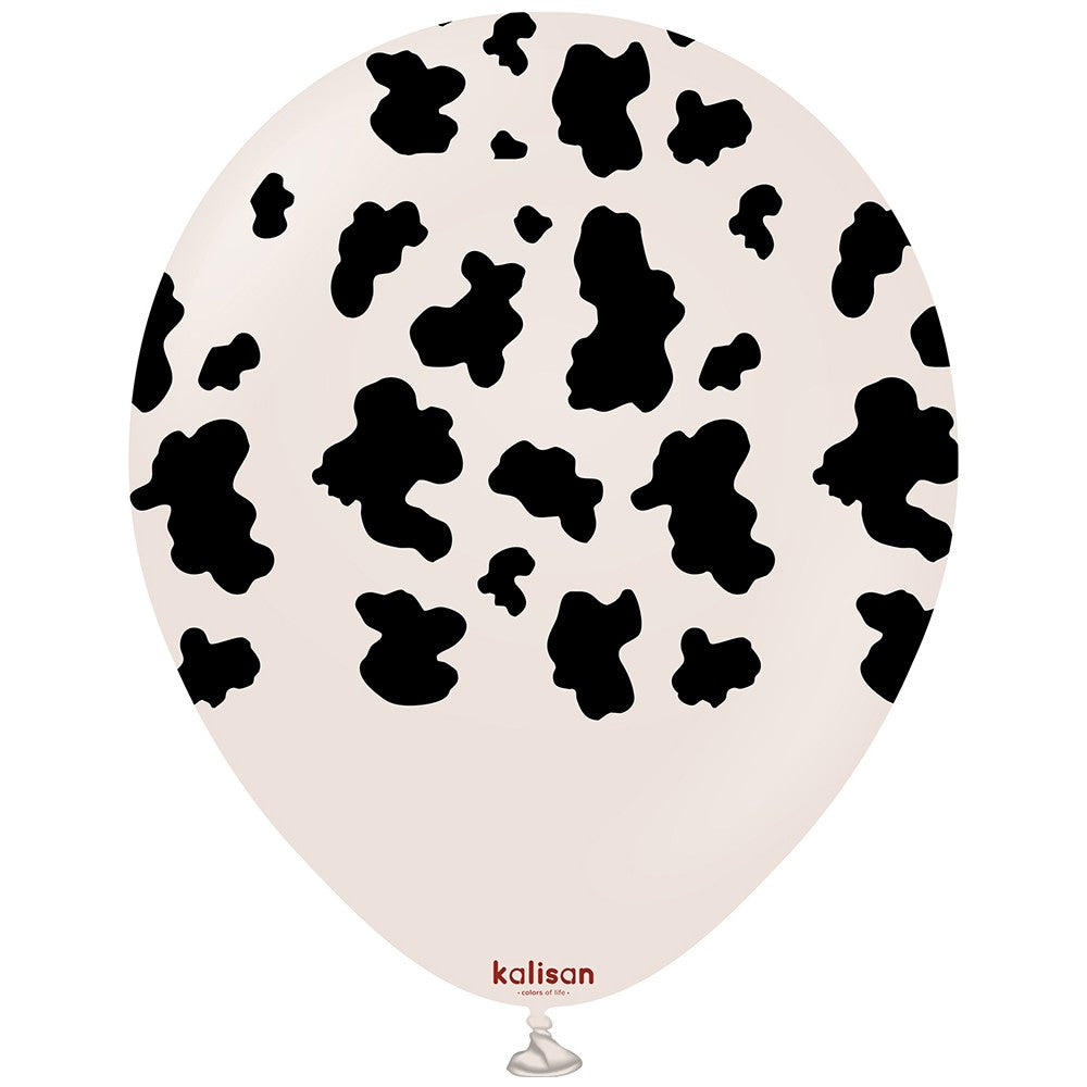 Latex Balloons 30cm Safari Cow - White Sand (Print: Black)