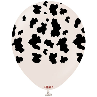Baloane latex 30cm Safari Cow - White Sand (Print: Black)