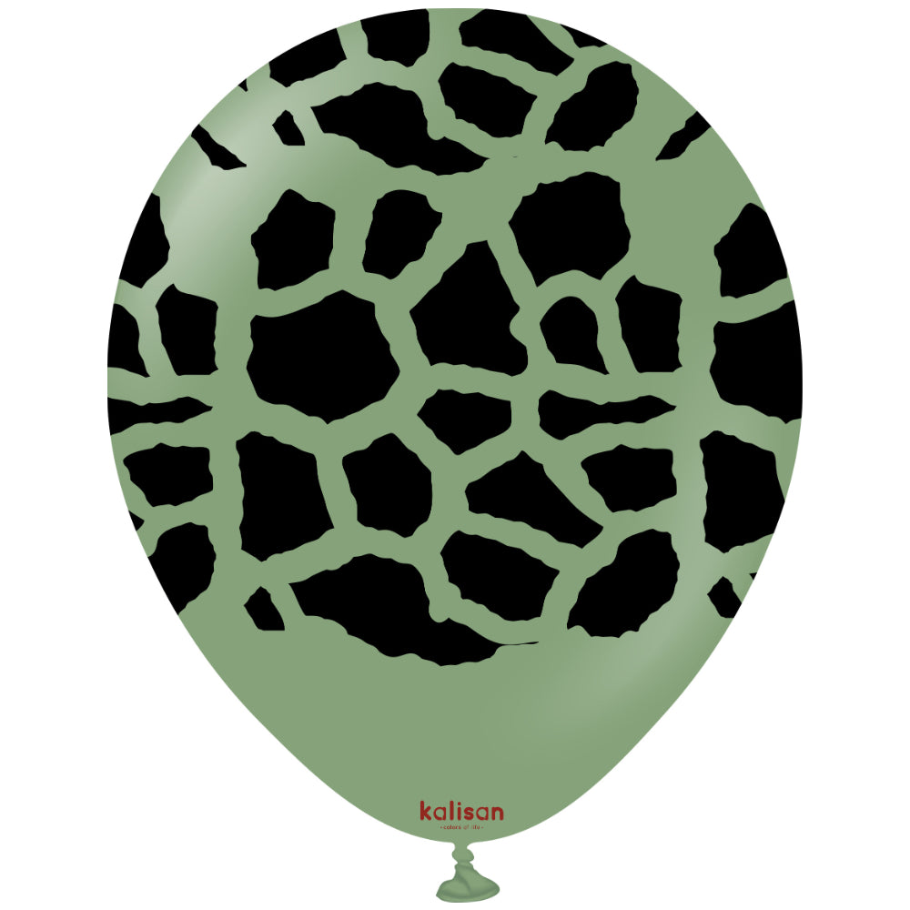 Baloane latex 30cm Safari Giraffe - Eucalyptus (Print: Black)