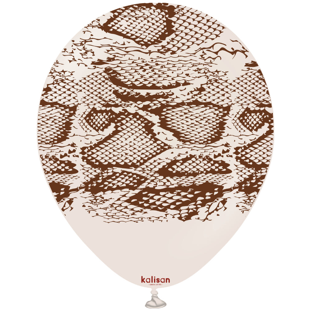 Latex Balloons 30cm Safari Snake N - White Sand (Print: Dark Brown)