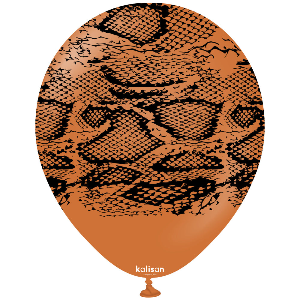 30cm Latex Balloons Safari Snake N - Caramel Brown (Print: Black)
