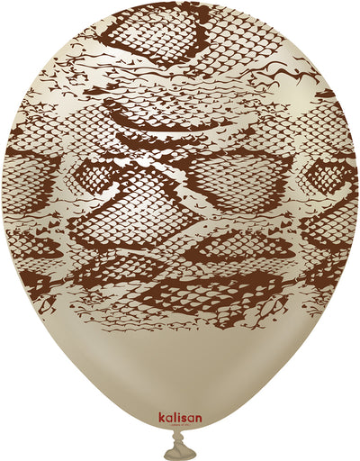 Baloane latex 30cm Safari Snake N - Mirror White Gold (Print: Dark Brown)