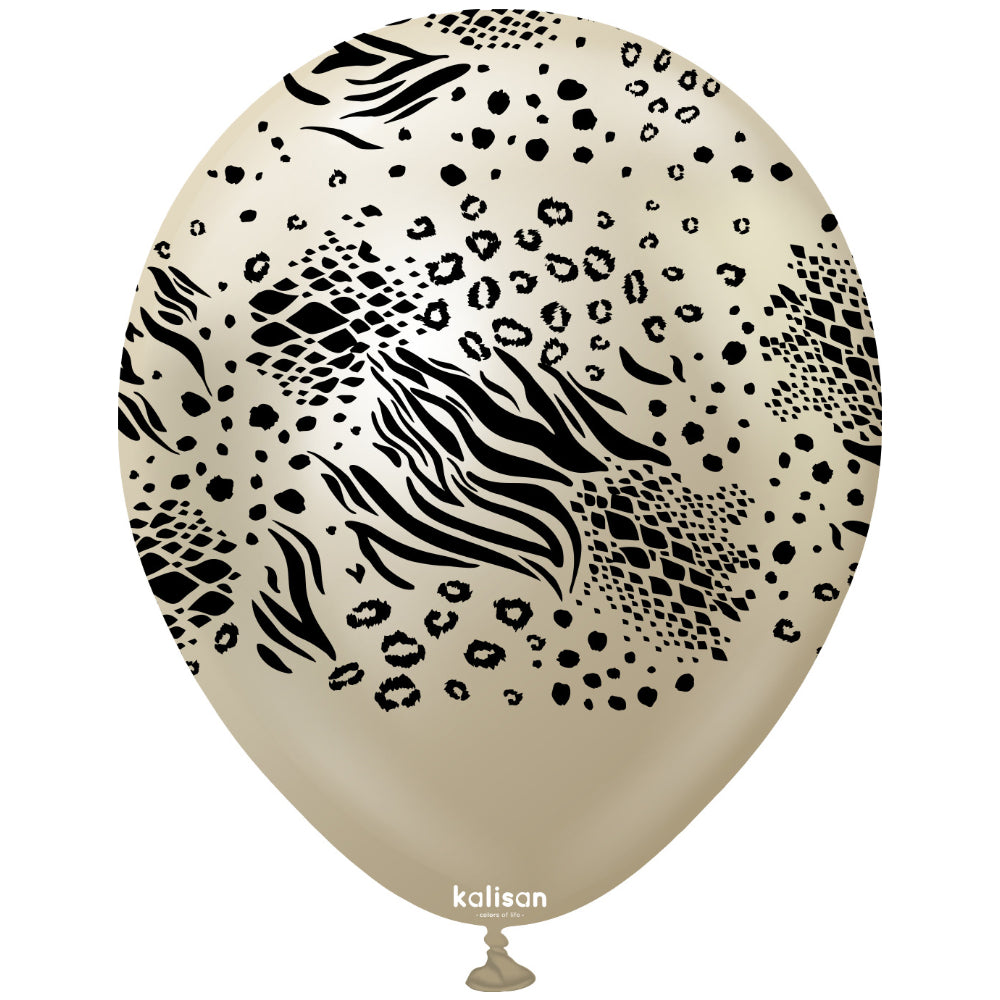 Baloane latex 30cm Safari Mutant - Mirror White Gold (Print: Black)