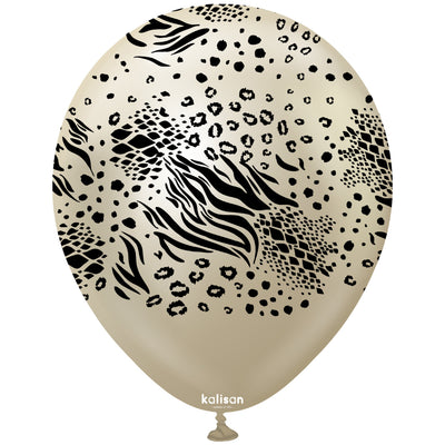30cm Latex Balloons Safari Mutant - Mirror White Gold (Print: Black)