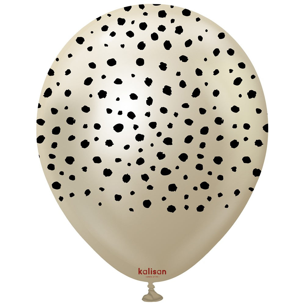 Baloane latex 30cm Safari Cheetah - Mirror White Gold (Print: Black)