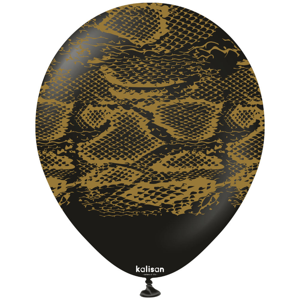 30cm Latex Balloons Safari Snake N - Black (Print - Gold)