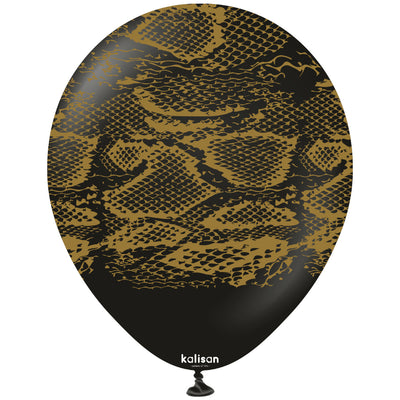 30cm Latex Balloons Safari Snake N - Black (Print - Gold)