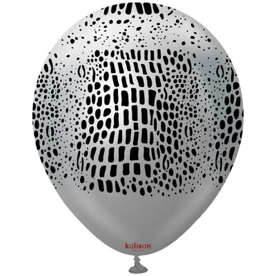 Baloane latex 30cm Safari Crocodile - Mirror Silver (Print: Black)
