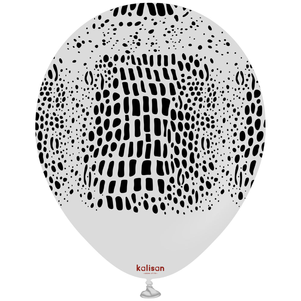 30cm Latex Balloons Safari Crocodile - Smoke (Print: Black)