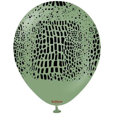 Latex Balloons 30cm Safari Crocodile - Eucalyptus (Print: Black)