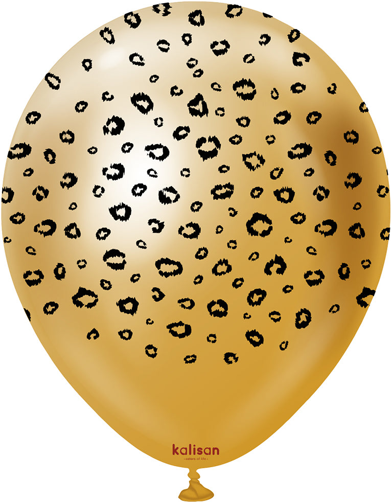 30cm Safari Leopard Latex Balloons - Mirror Gold (Print: Black)