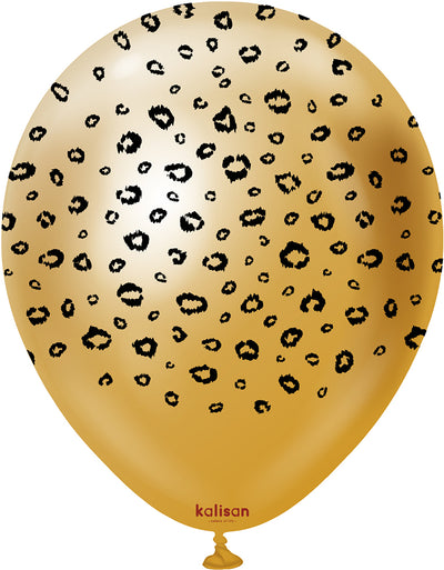 Baloane latex 30cm Safari Leopard - Mirror Gold (Print: Black)