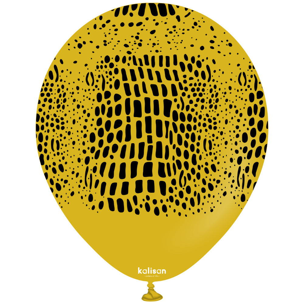30cm Latex Balloons Safari Crocodile - Mustard (Print: Black)