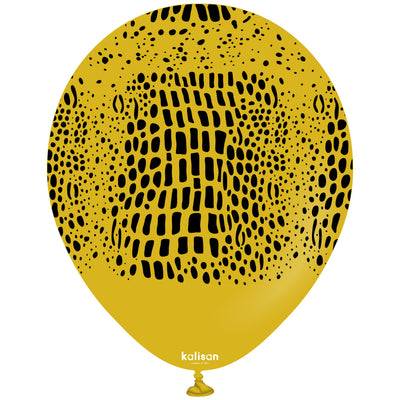 Baloane latex 30cm Safari Crocodile - Mustard (Print: Black)