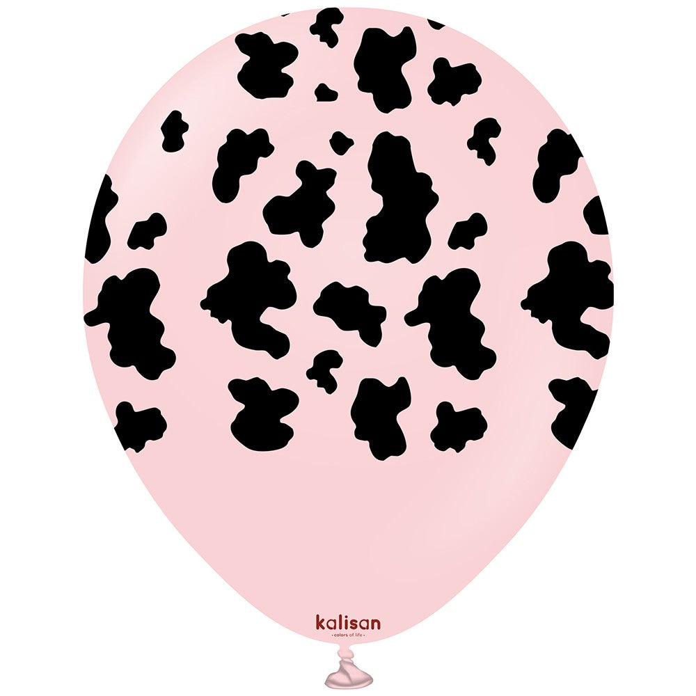 30cm Latex Balloons Safari Cow - Macaron Pink (Print: Black)