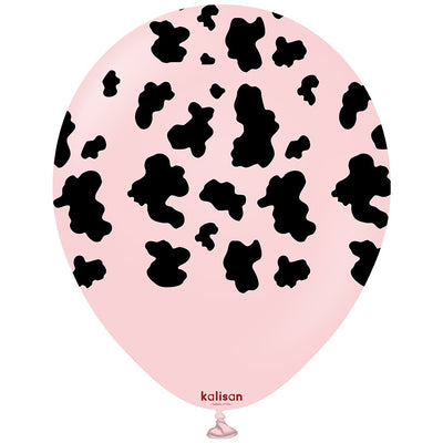 Baloane latex 30cm Safari Cow - Macaron Pink (Print: Black)