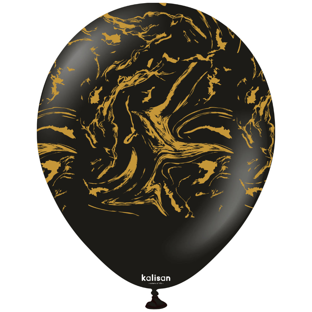 30cm Space Nebula Latex Balloons - Black (Print: Gold)