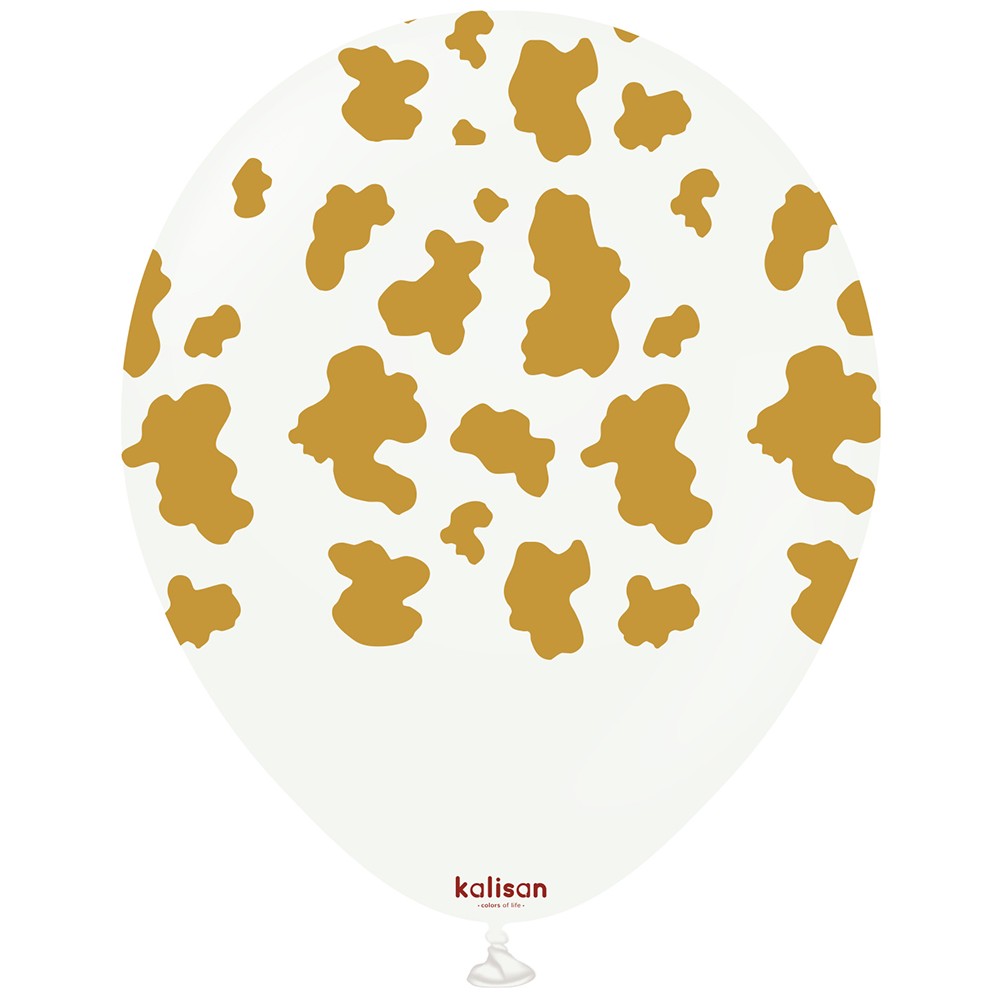 30cm Safari Cow Latex Balloons - White (Print - Gold)