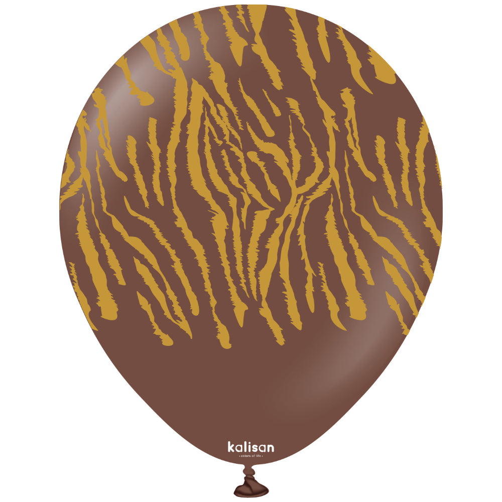 30cm Latex Balloons Safari Tiger N - Chocolate Brown (Print: Gold)
