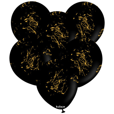 SET 25 Baloane latex 30cm Negre print Splatter Gold