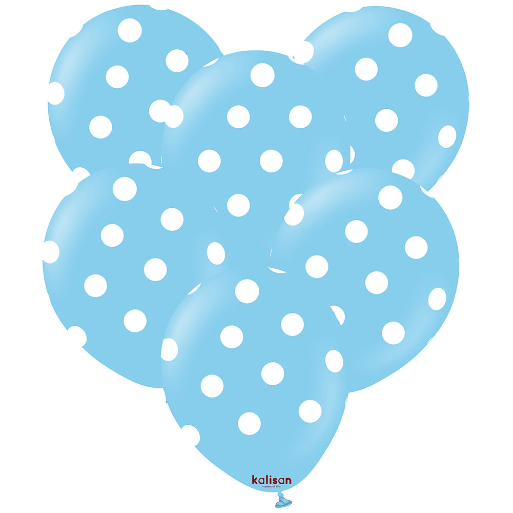 SET 25 Baloane latex 30cm Light Blue cu buline albe