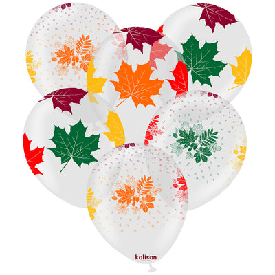 SET 25 Latex Balloons 30cm Transparent with Leaves print