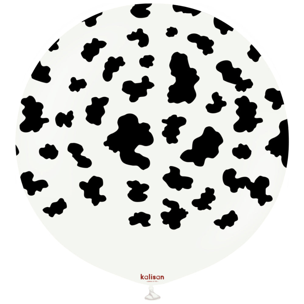 Jumbo Latex Balloon 60cm Safari Cow - White (Print: Black)