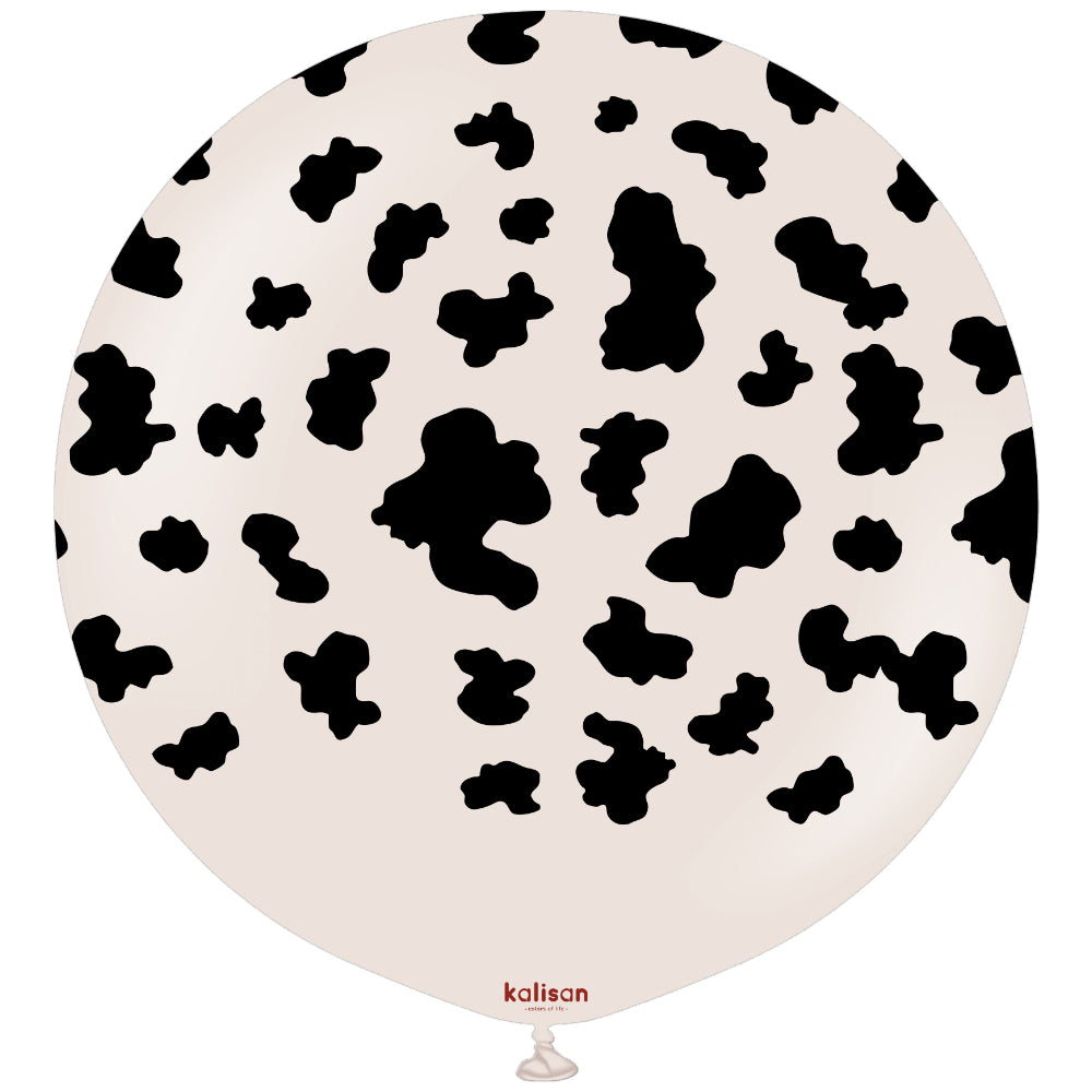 Jumbo Latex Balloon 60cm Safari Cow - White Sand (Print: Black)
