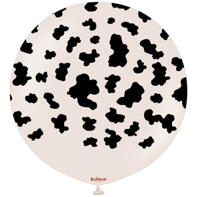 Balon latex jumbo 60cm Safari Cow - White Sand (Print: Black)