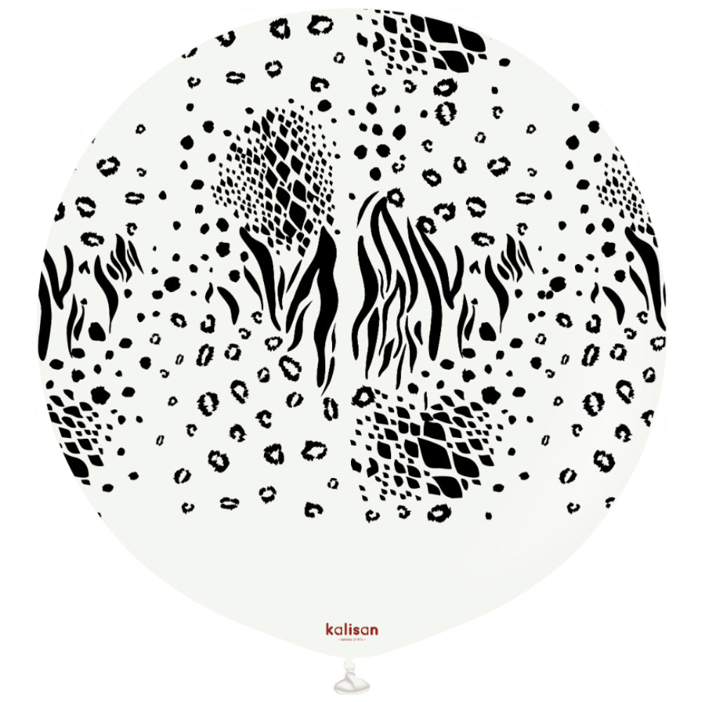 Jumbo Latex Balloon 60cm Safari Mutant - White (Print: Black)