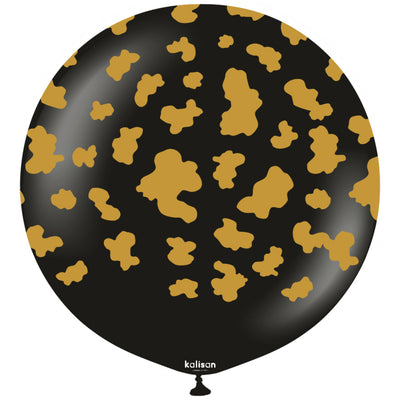 Jumbo latex balloon 60cm Safari Cow - Black (Print - Gold)