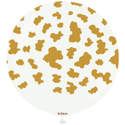 Balon latex jumbo 60cm Safari Cow - White (Print - Gold)
