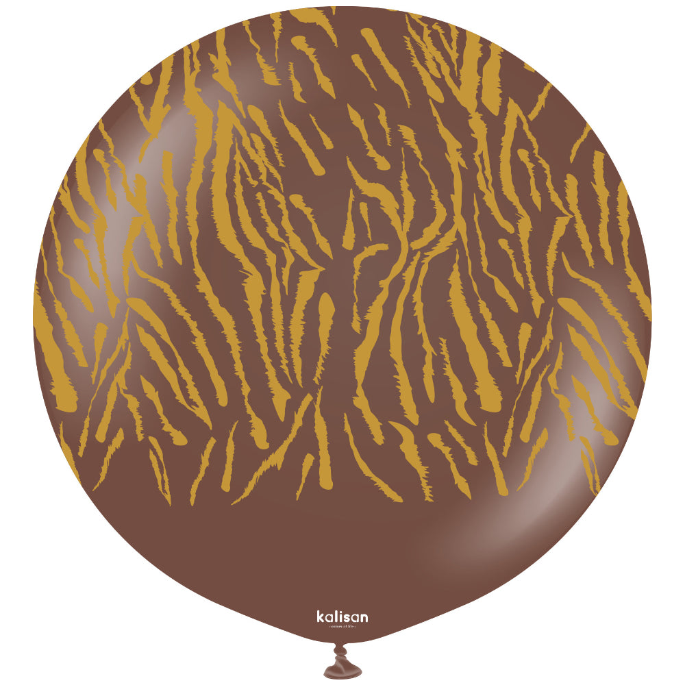 Jumbo Latex Balloon 60cm Safari Tiger N - Chocolate Brown Print - Gold