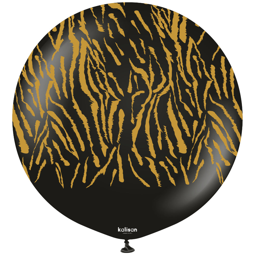 60cm Safari Tiger N Jumbo Latex Balloon - Black (Print - Gold)