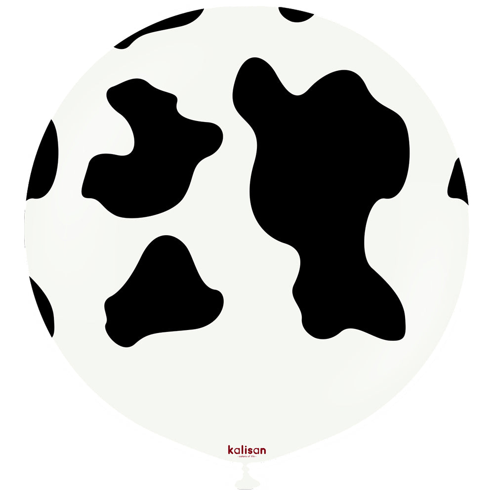 Latex Jumbo Balloon 60cm Safari Country Cow - White (Print: Black)