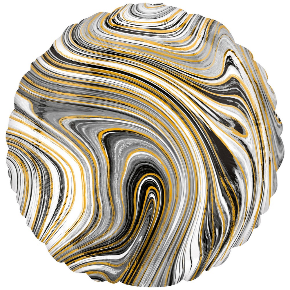 Round Marbled Black Foil Balloon 45cm AMS 42082 01