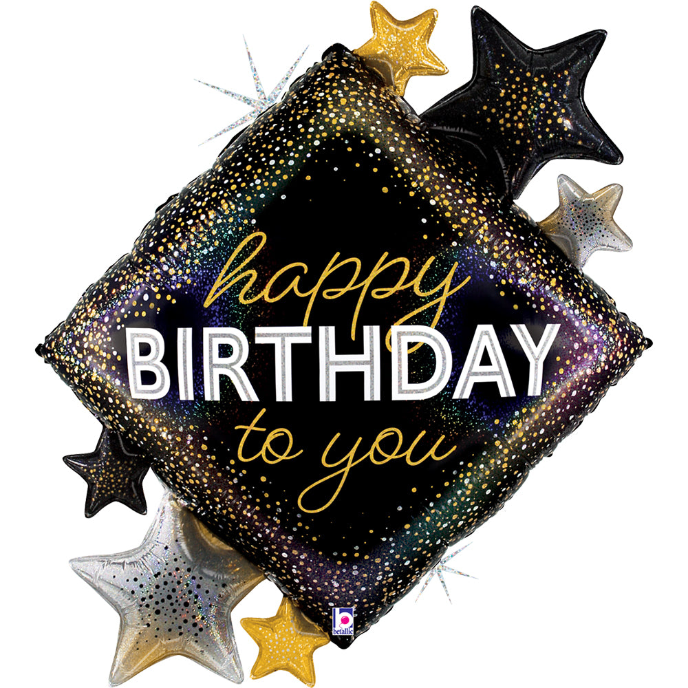 Foil Balloon Figurine Stars Glitter Happy B-day 97cm