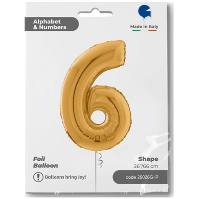 Foil Balloon NUMBER 6 Gold 66 cm Grabo